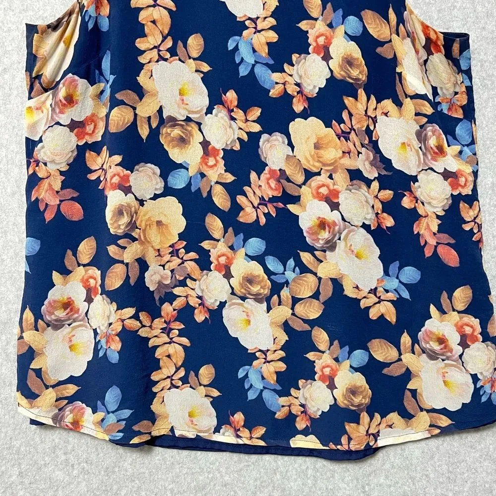 J. Crew Floral Silk Sleeveless Top Size 6 Navy Floral Delicate Career Feminine